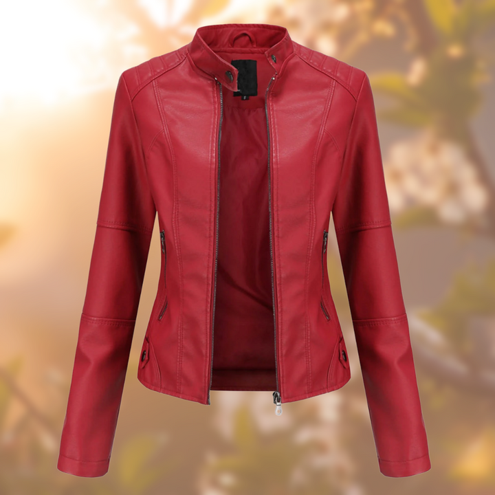Sophia | Classic Black Leather Jacket with Zip Closure