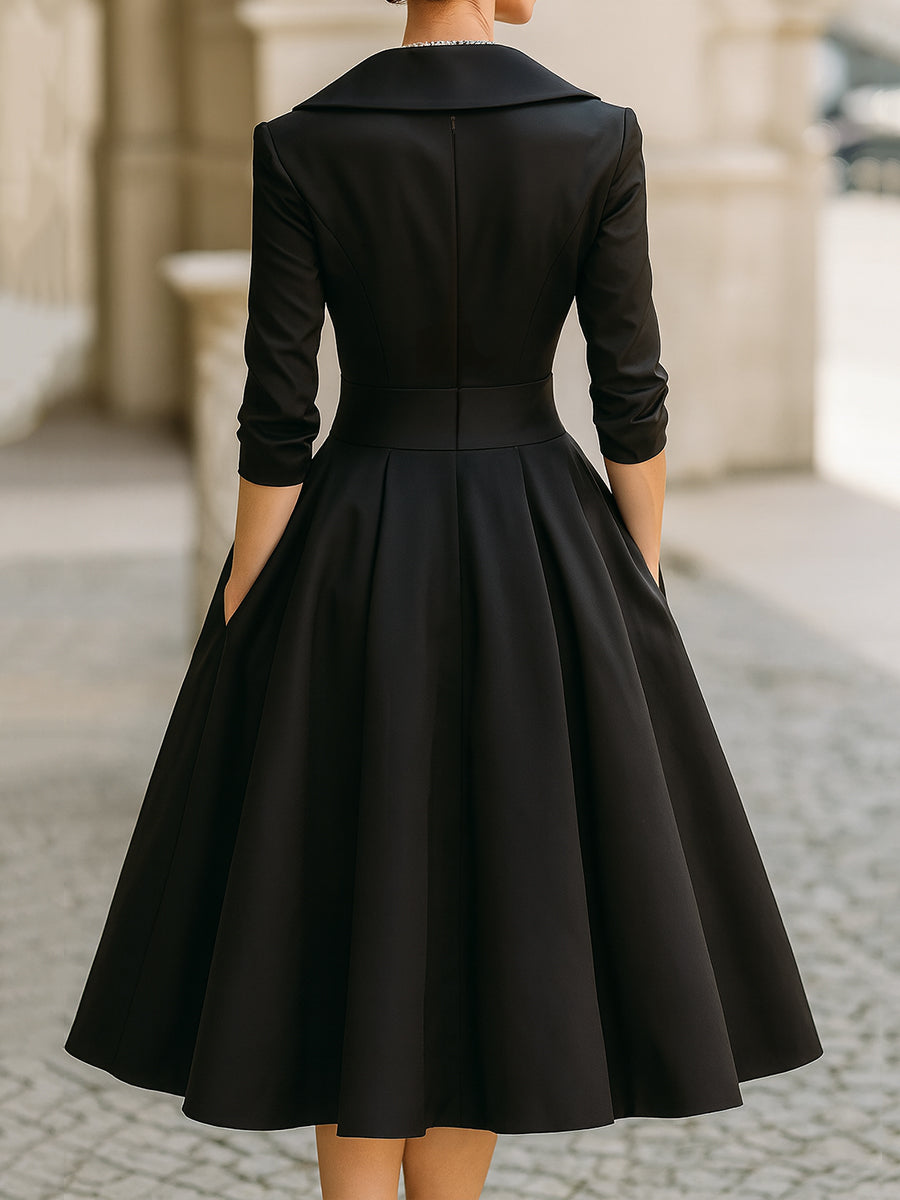 Adaline | Elegant A-Line Midi Dress with Wrap Bodice and Full Skirt