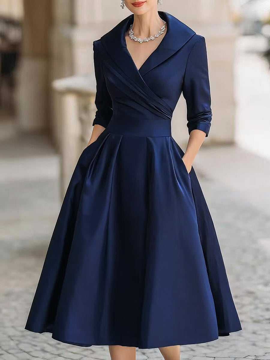Adaline | Elegant A-Line Midi Dress with Wrap Bodice and Full Skirt