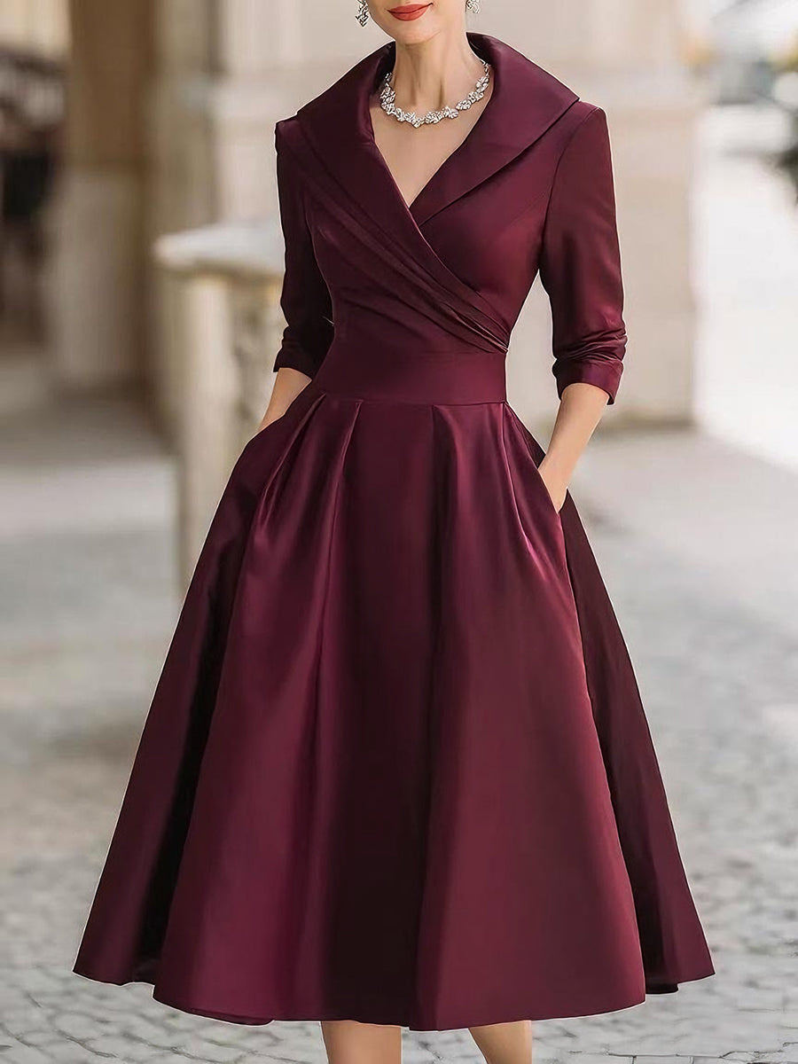 Adaline | Elegant A-Line Midi Dress with Wrap Bodice and Full Skirt