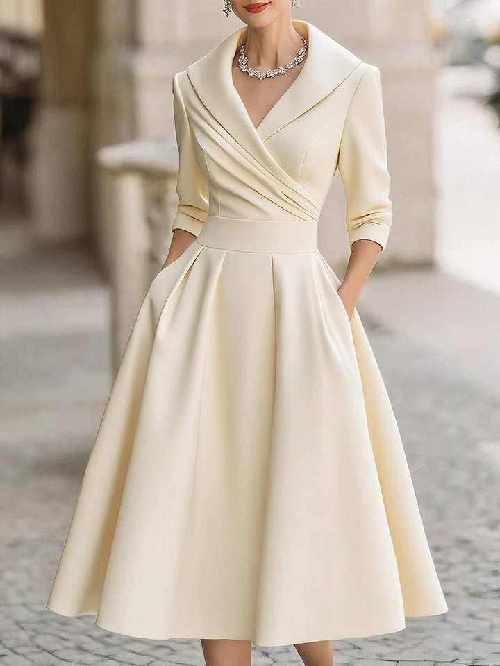 Adaline | Elegant A-Line Midi Dress with Wrap Bodice and Full Skirt