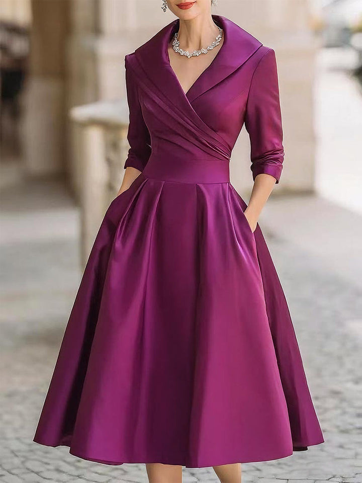 Adaline | Elegant A-Line Midi Dress with Wrap Bodice and Full Skirt