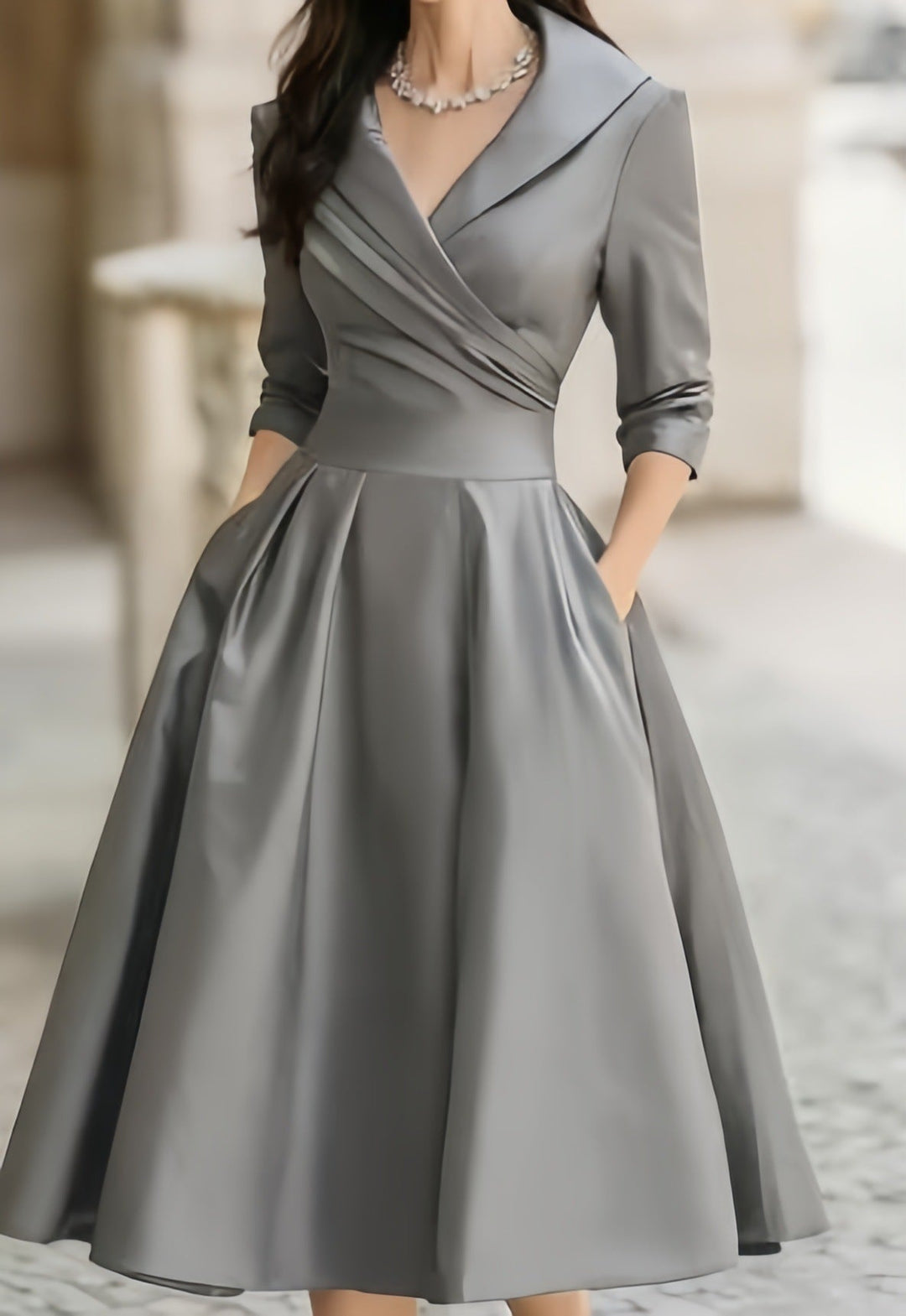 Adaline | Elegant A-Line Midi Dress with Wrap Bodice and Full Skirt