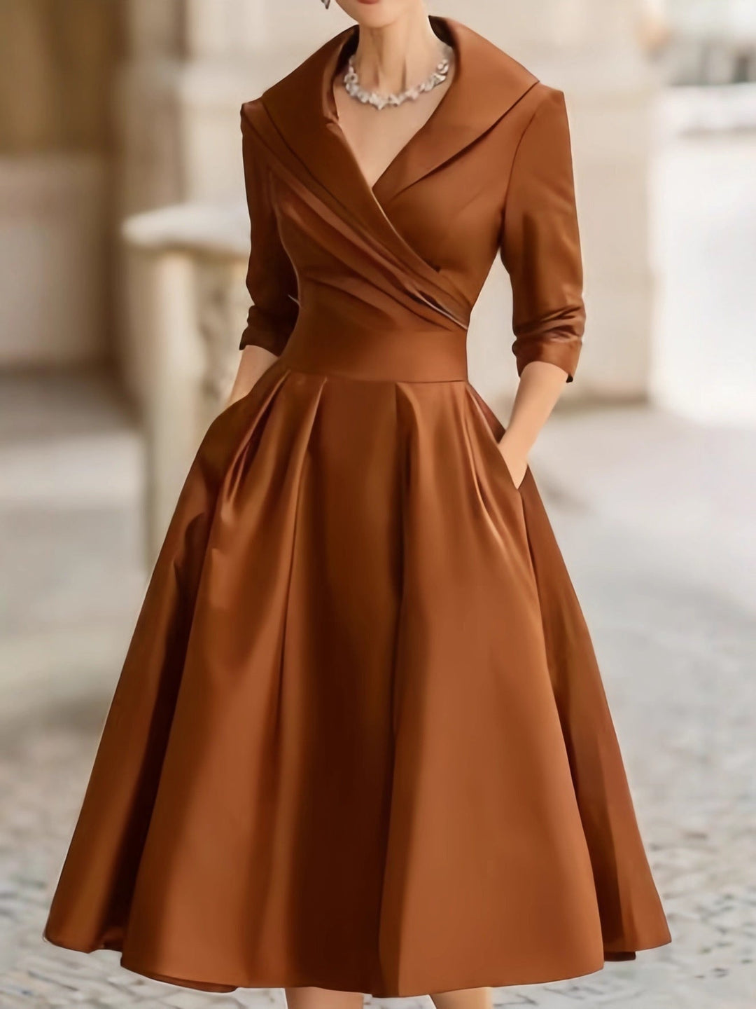 Adaline | Elegant A-Line Midi Dress with Wrap Bodice and Full Skirt