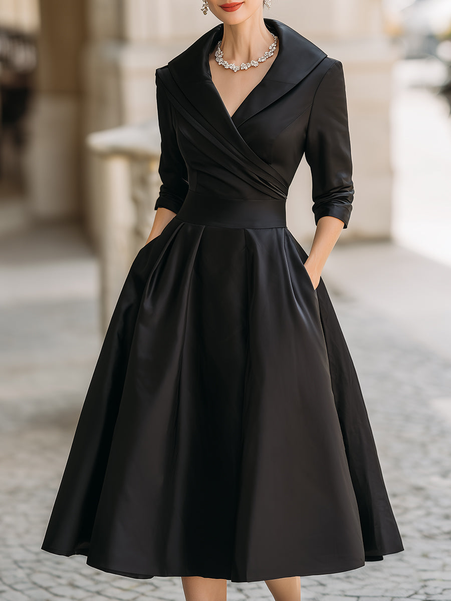 Adaline | Elegant A-Line Midi Dress with Wrap Bodice and Full Skirt