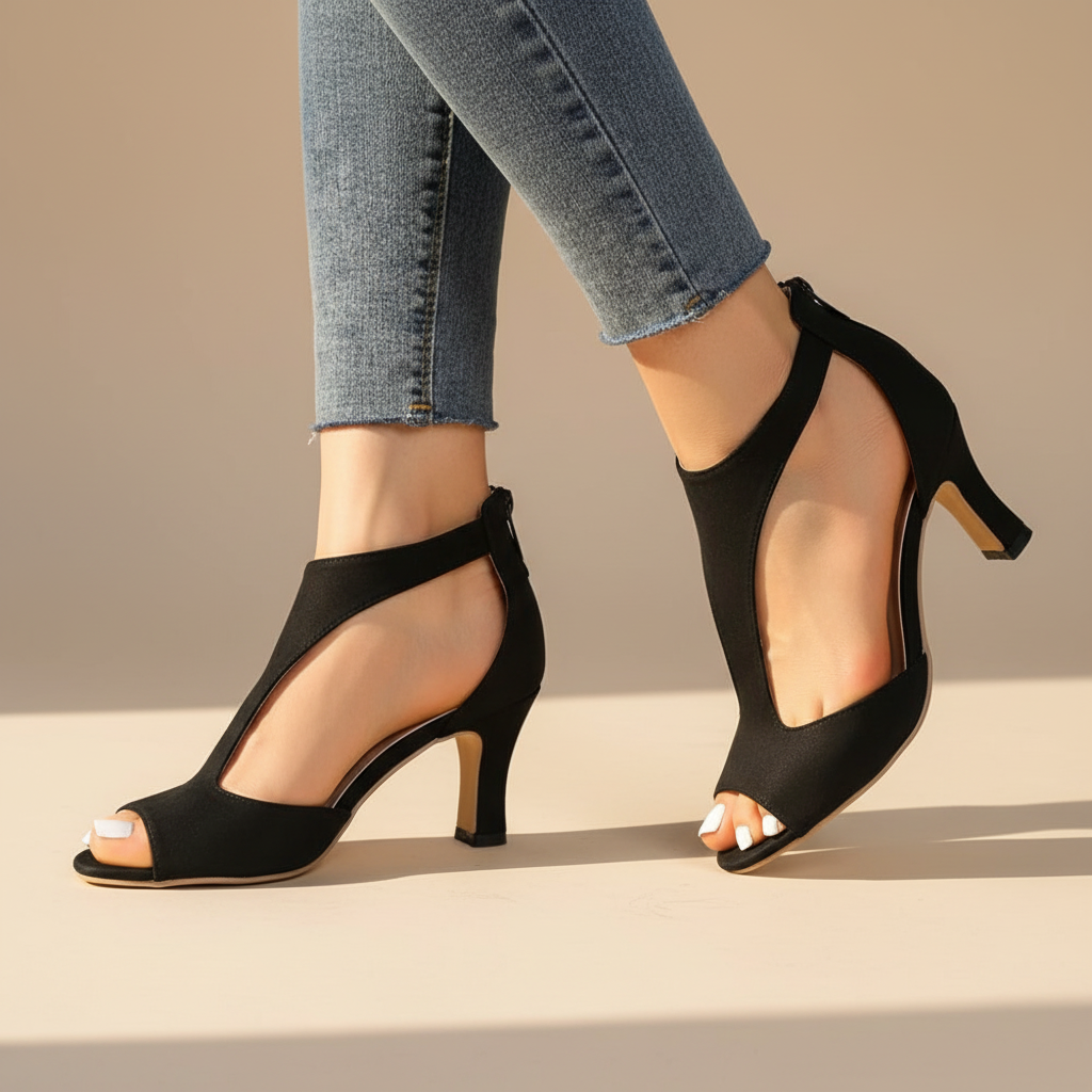 Gracelyn | Elegant Suede Peep Toe Cut Out Heel with Back Zip