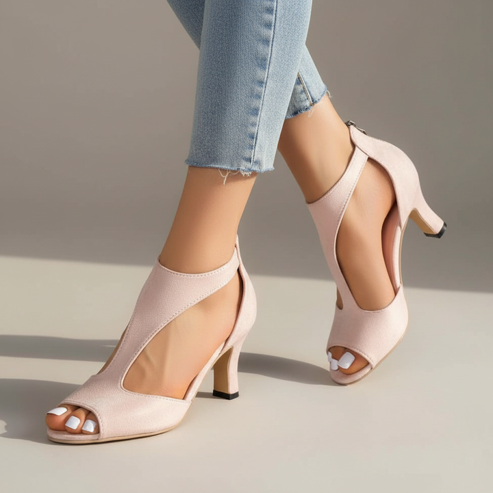 Gracelyn | Elegant Suede Peep Toe Cut Out Heel with Back Zip