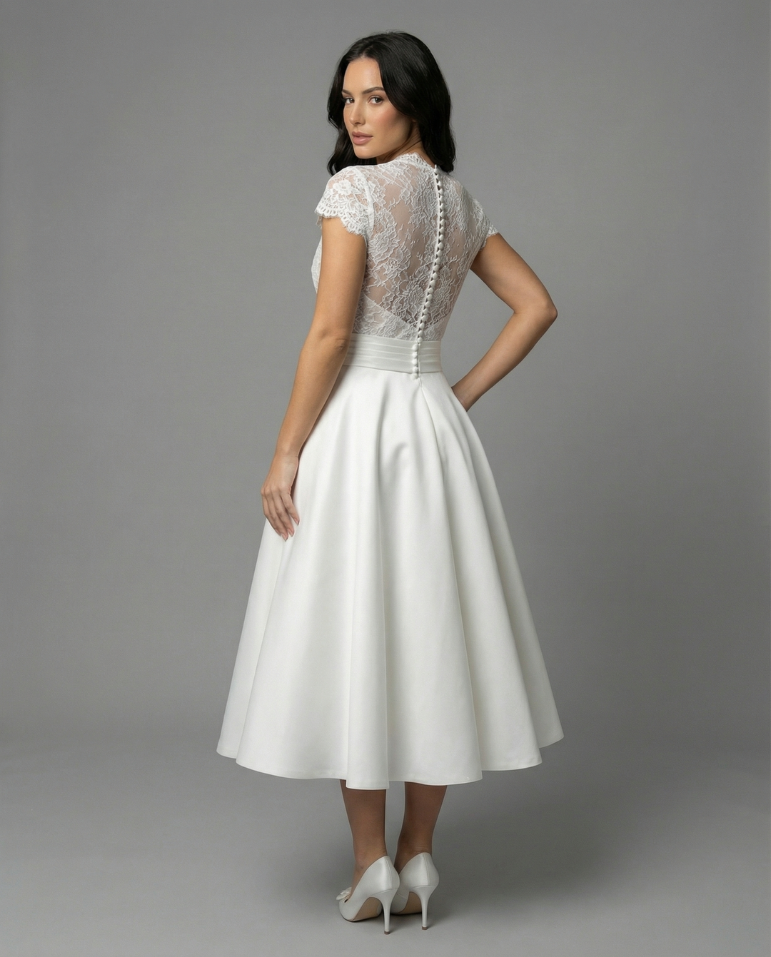 Arielle | Elegant White Wedding Dress with Lace Bodice and Full Skirt
