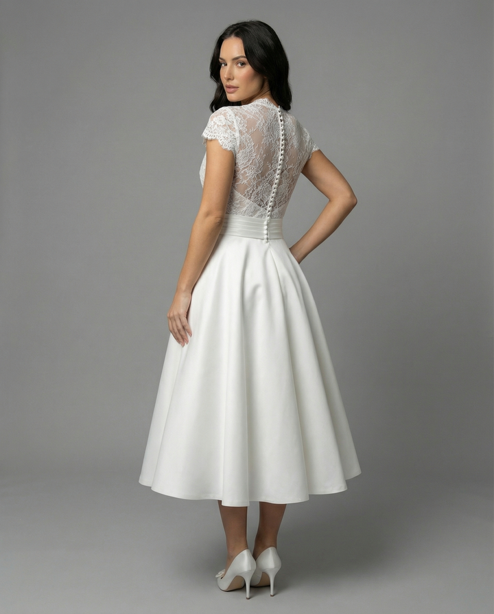 Arielle | Elegant White Wedding Dress with Lace Bodice and Full Skirt