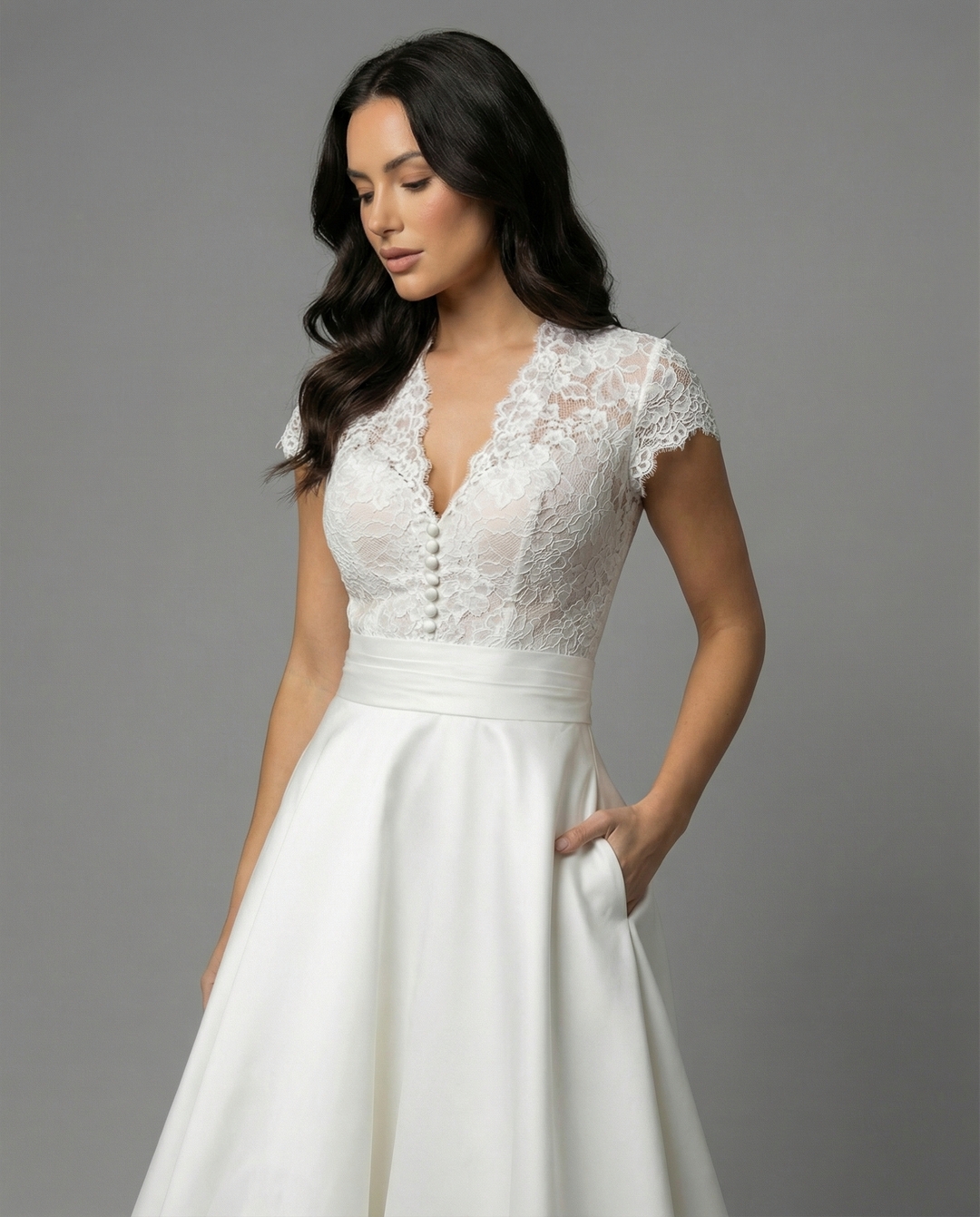 Arielle | Elegant White Wedding Dress with Lace Bodice and Full Skirt