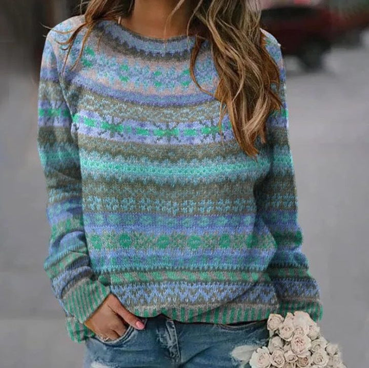 Lilith | Fair Isle Knit Sweater with Crew Neck and Multicolour Pattern