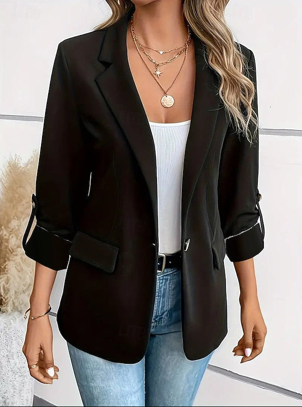 Hallie | Fitted Open Front Blazer with Roll-Up Sleeves