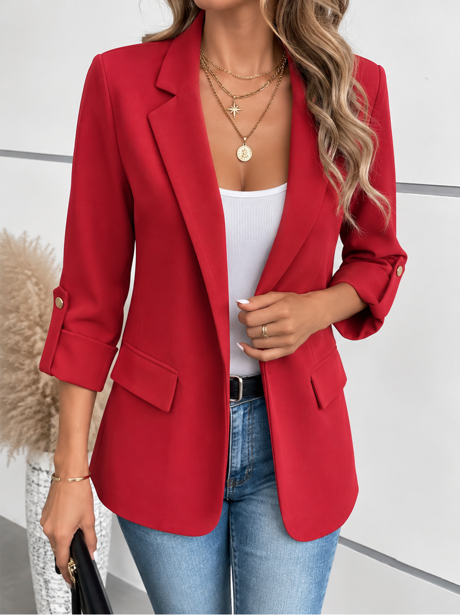Hallie | Fitted Open Front Blazer with Roll-Up Sleeves