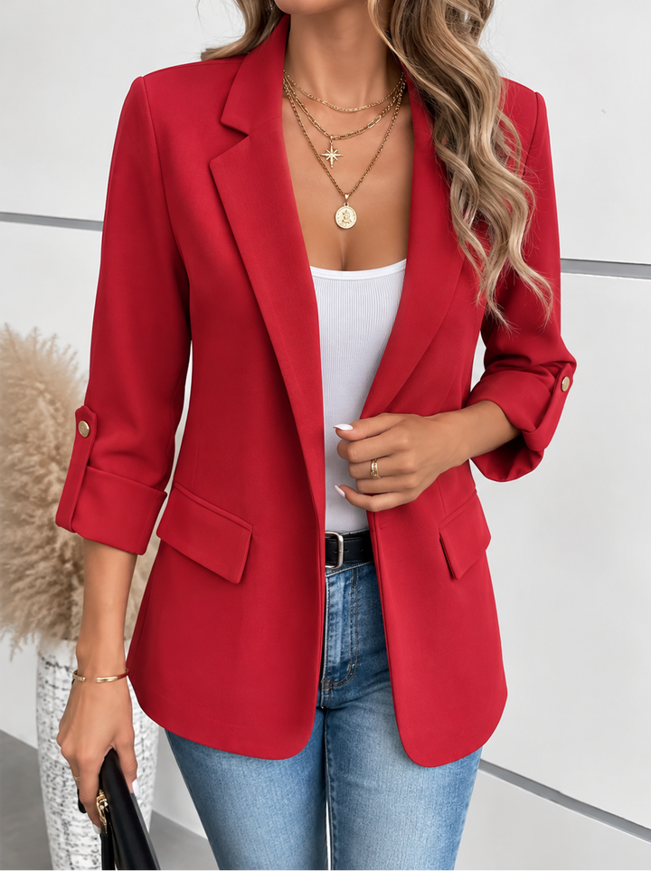 Hallie | Fitted Open Front Blazer with Roll-Up Sleeves