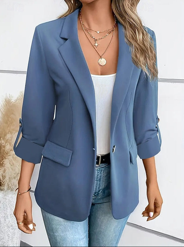 Hallie | Fitted Open Front Blazer with Roll-Up Sleeves