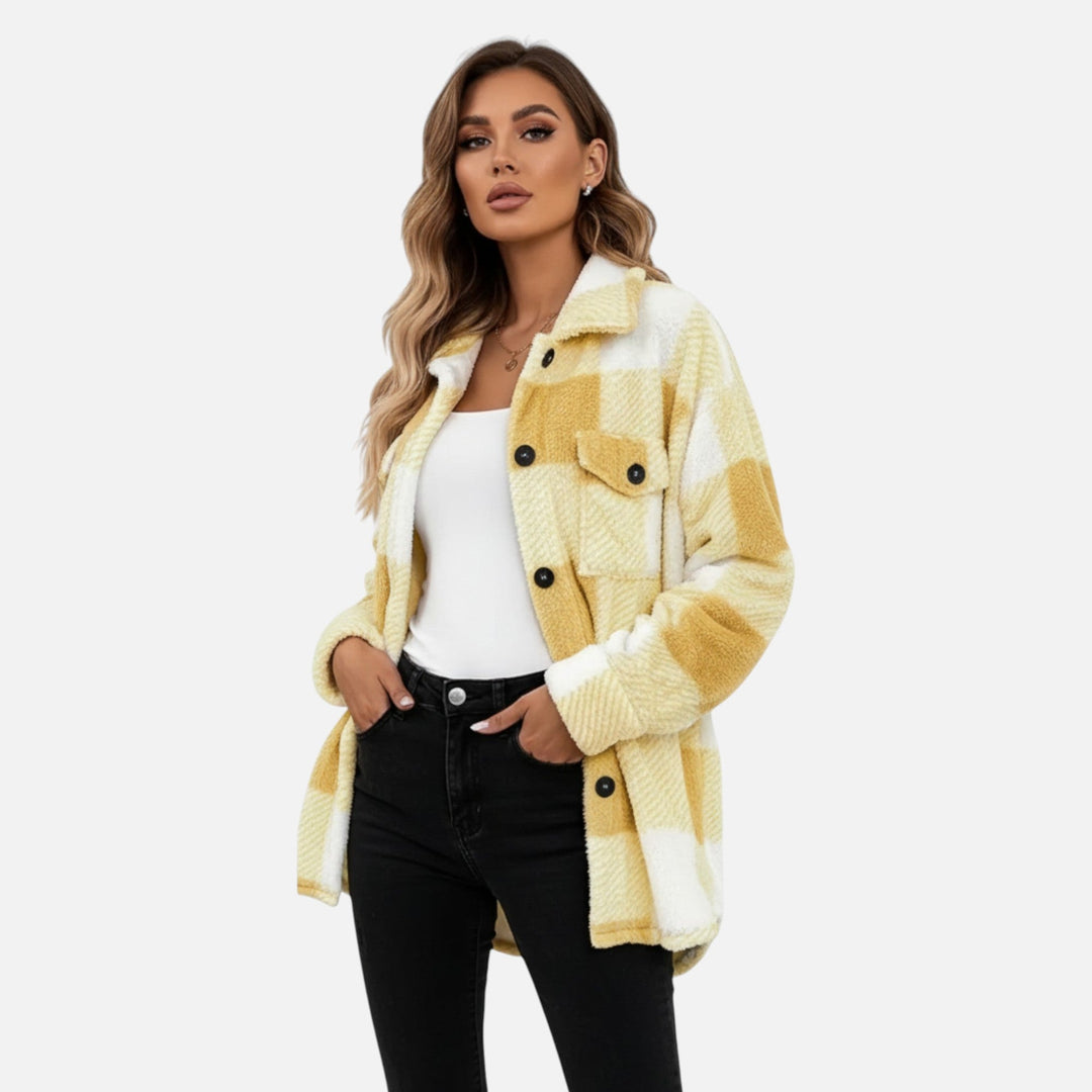 Kairi | Women's Plush Sherpa Checkered Shirt Jacket