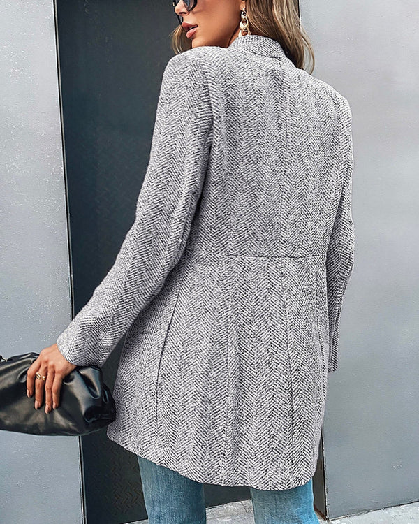 Eirlys | Women's Herringbone Longline Blazer Notch Lapel