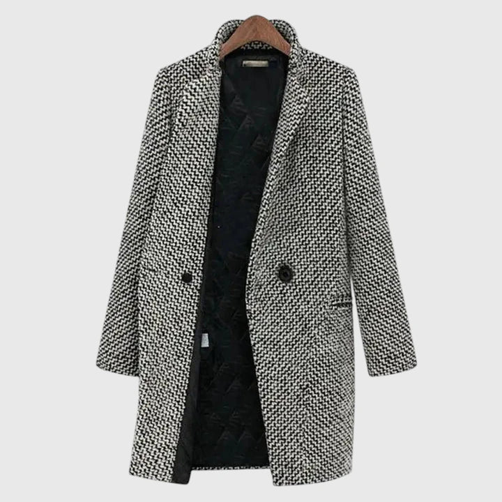 Treasure | Women's Grey Houndstooth Wool Coat with Printed Lining