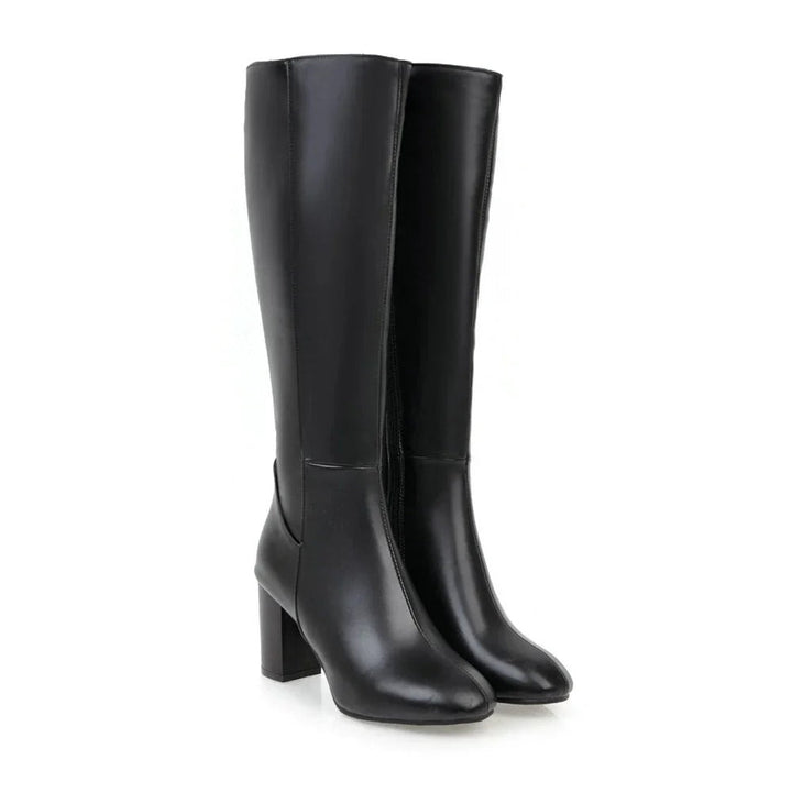 Jade | Heeled Knee High Leather Boots with Side Zip