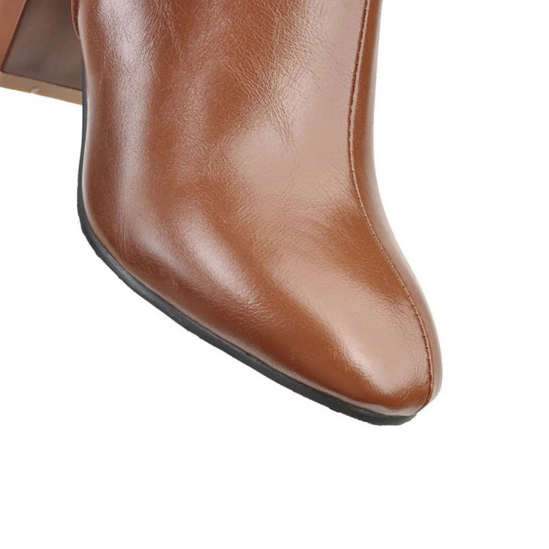 Jade | Heeled Knee High Leather Boots with Side Zip