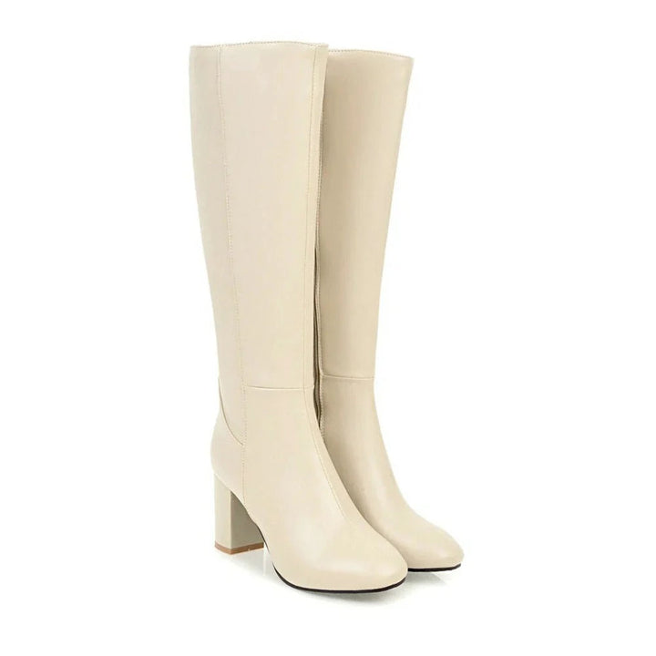 Jade | Heeled Knee High Leather Boots with Side Zip