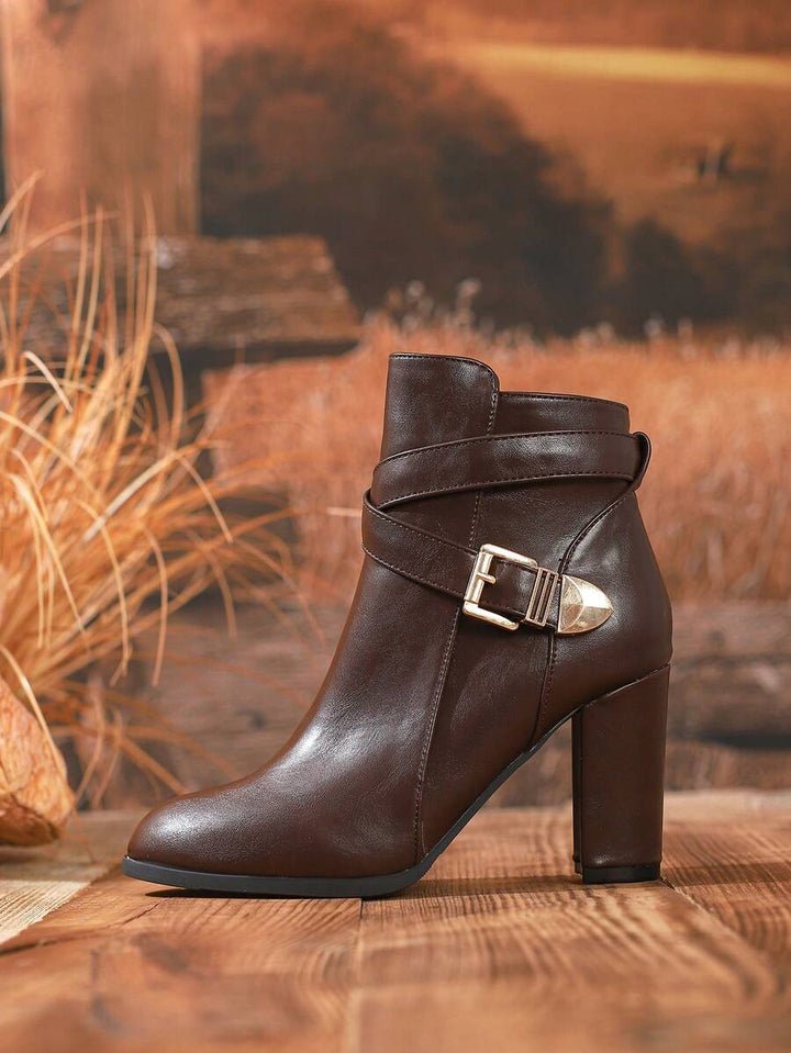 Delilah | Heeled Leather Ankle Boots with Crossover Buckle Strap