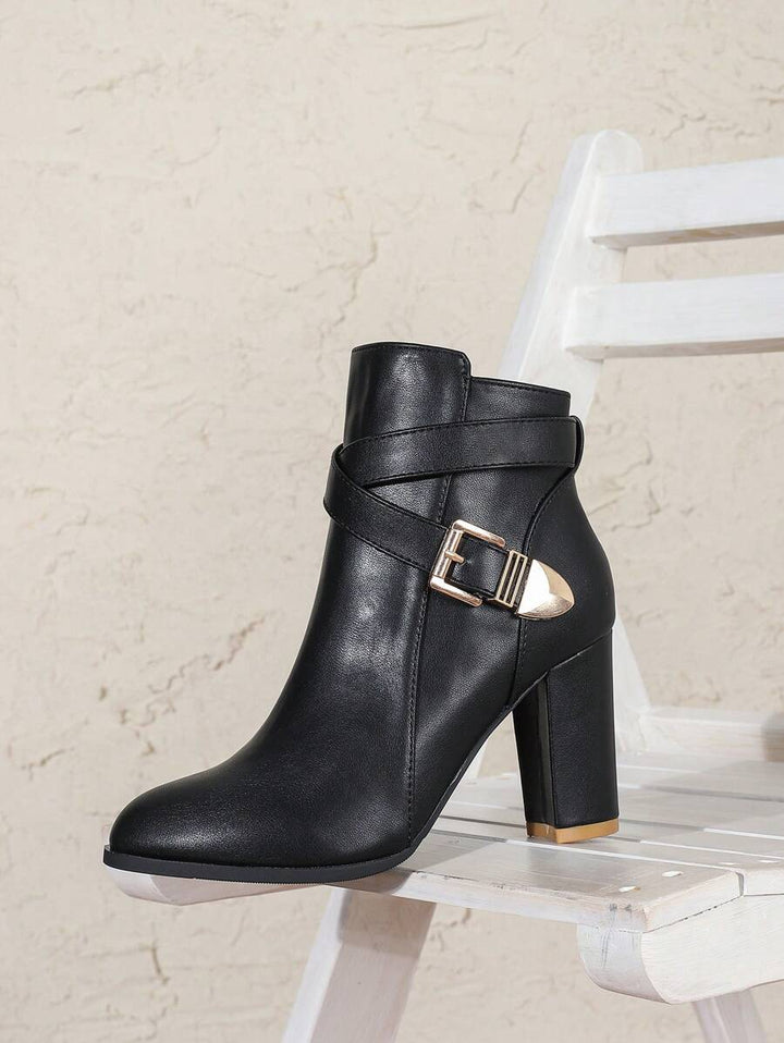 Delilah | Heeled Leather Ankle Boots with Crossover Buckle Strap