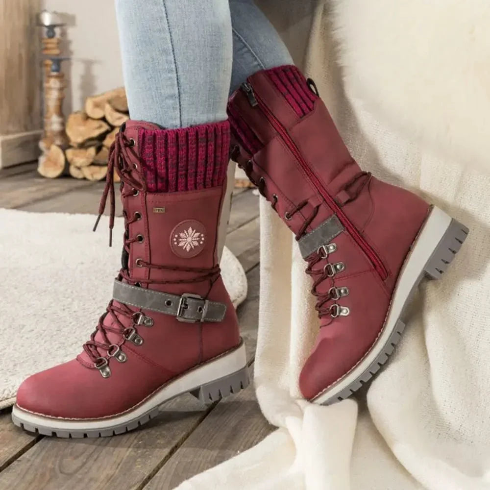Brinley | Insulated Lace Up Winter Boots with Knit Cuff and Buckle Detail