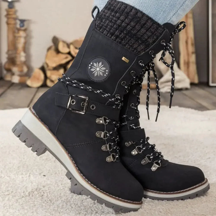 Brinley | Insulated Lace Up Winter Boots with Knit Cuff and Buckle Detail
