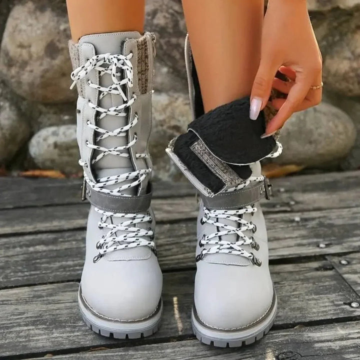 Brinley | Insulated Lace Up Winter Boots with Knit Cuff and Buckle Detail