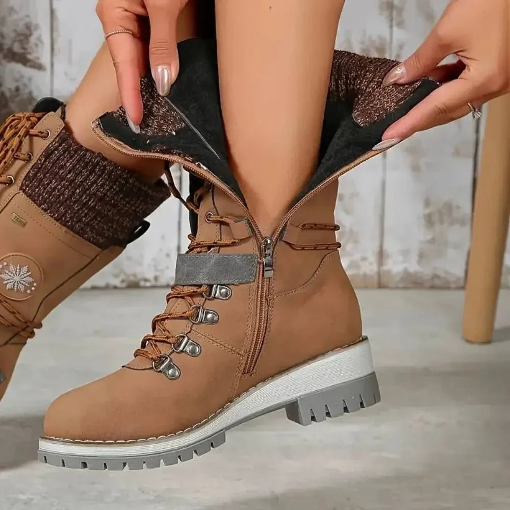 Brinley | Insulated Lace Up Winter Boots with Knit Cuff and Buckle Detail