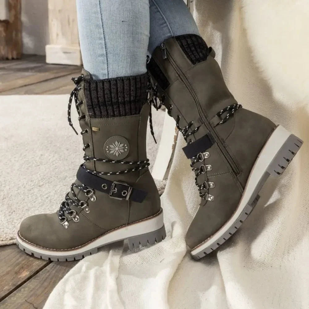 Brinley | Insulated Lace Up Winter Boots with Knit Cuff and Buckle Detail