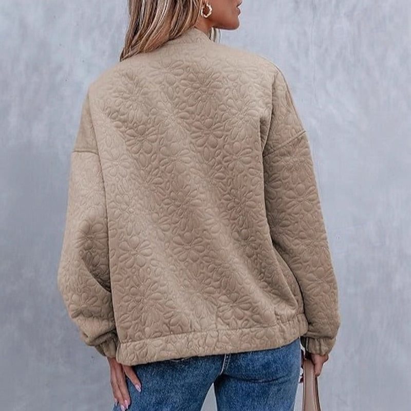 Juliet | Khaki Quilted Bomber Jacket with Floral Texture