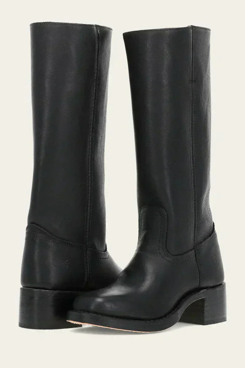 June | Women's Mid Calf Block Heel Boots with Closed Toe