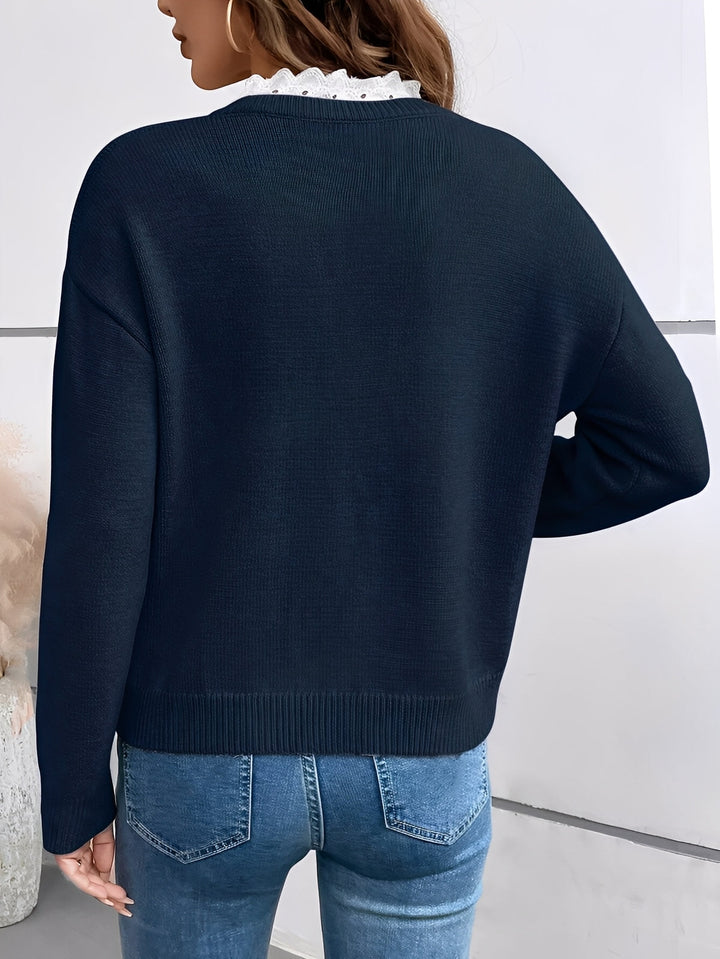 Carmen | Knit Sweater with V-Neckline and Lace Trim Detail
