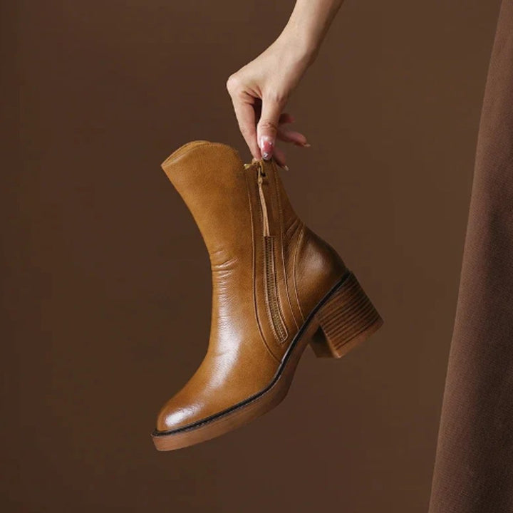 Celine | Leather Heeled Ankle Boots with Side Zip and Block Heel