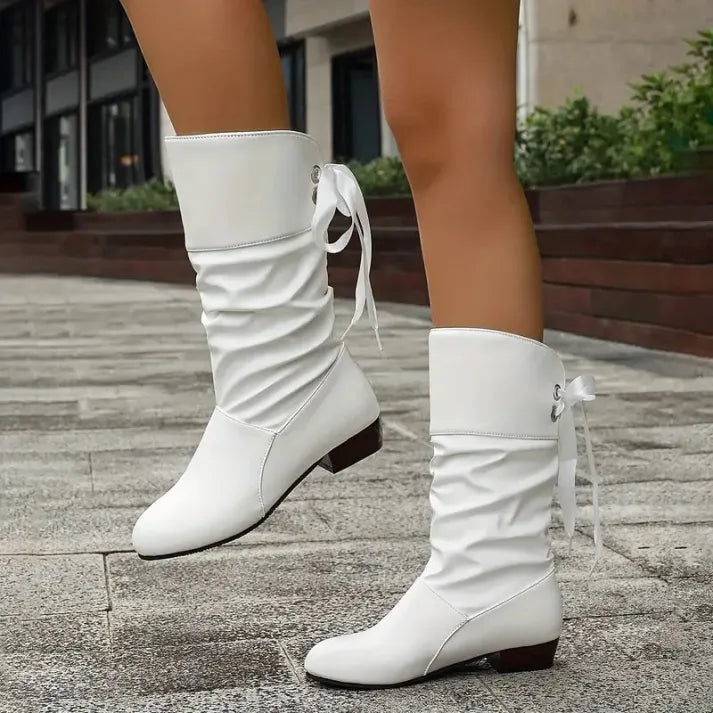Briana | Leather Knee High Boots with Ruched Shaft