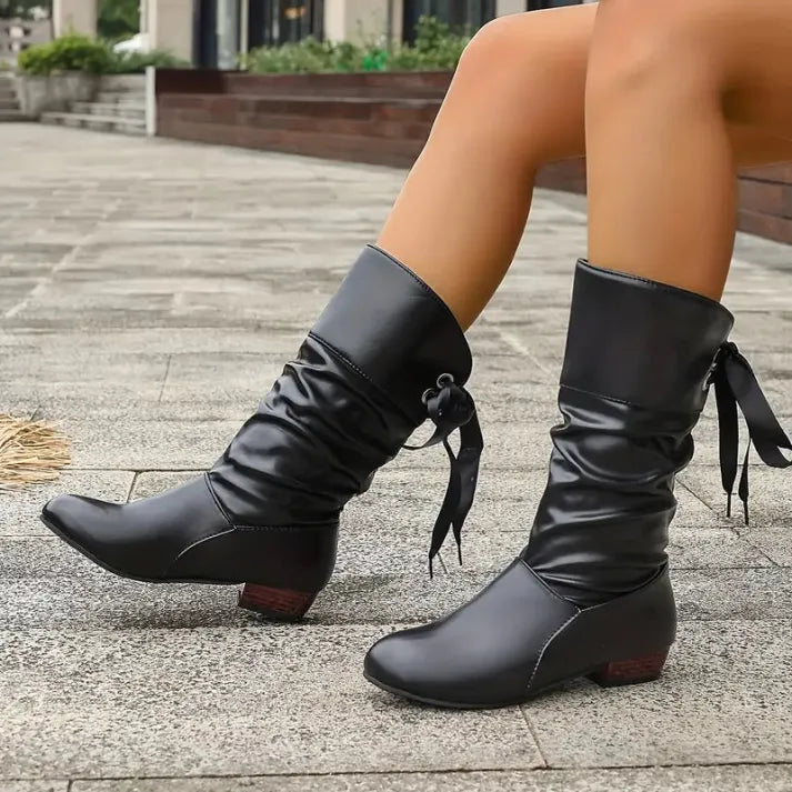 Briana | Leather Knee High Boots with Ruched Shaft