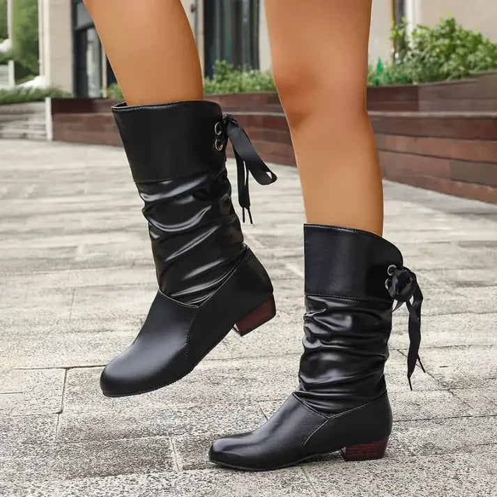 Briana | Leather Knee High Boots with Ruched Shaft