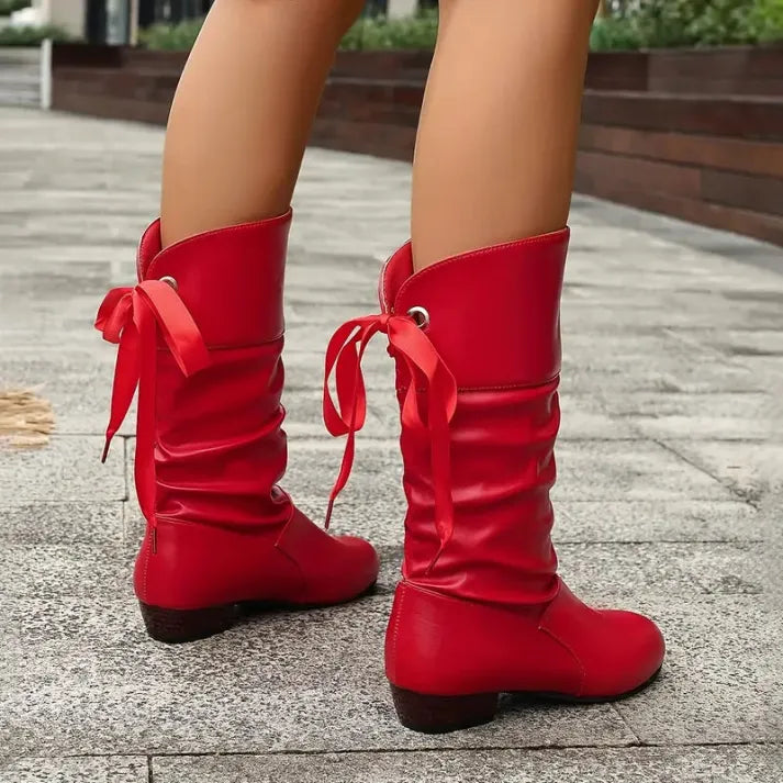 Briana | Leather Knee High Boots with Ruched Shaft