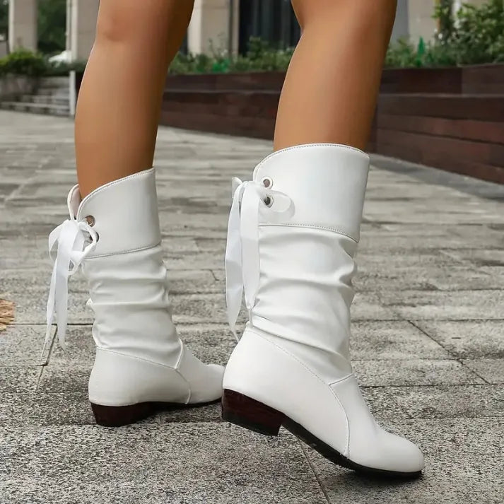 Briana | Leather Knee High Boots with Ruched Shaft