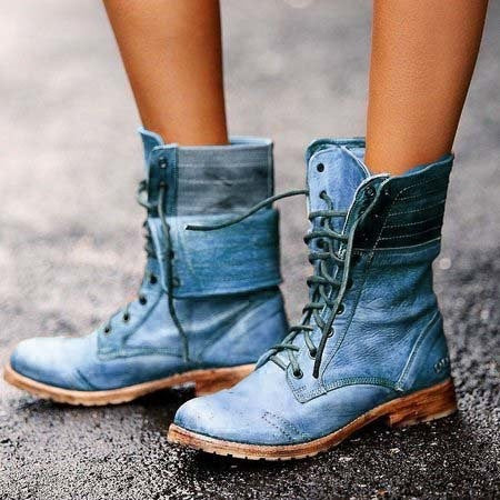 Emmalyn | Leather Lace Up Combat Boots with Fold Down Cuff
