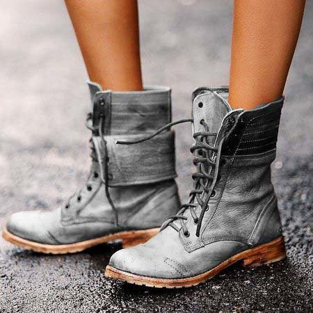 Emmalyn | Leather Lace Up Combat Boots with Fold Down Cuff