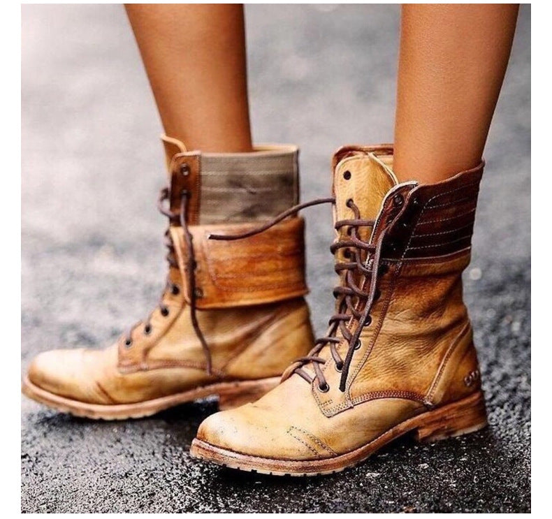 Emmalyn | Leather Lace Up Combat Boots with Fold Down Cuff