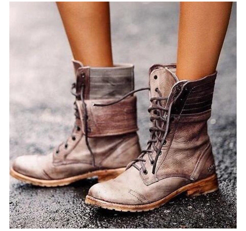 Emmalyn | Leather Lace Up Combat Boots with Fold Down Cuff