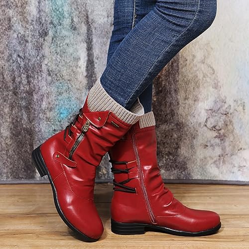Margot | Leather Mid Calf Boots with Zip and Lace Detail