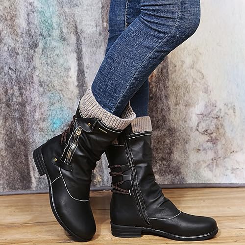 Margot | Leather Mid Calf Boots with Zip and Lace Detail