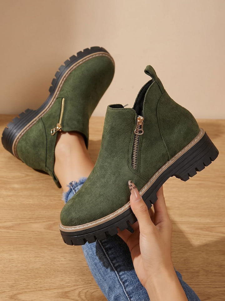 Kataleya | Leopard Print Flat Ankle Boots with Side Zip