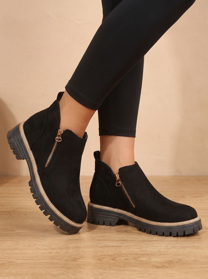 Kataleya | Leopard Print Flat Ankle Boots with Side Zip