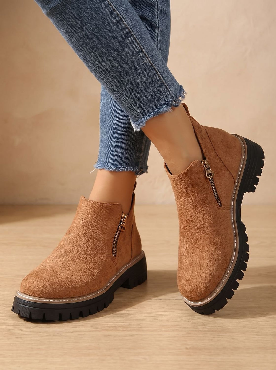 Kataleya | Leopard Print Flat Ankle Boots with Side Zip